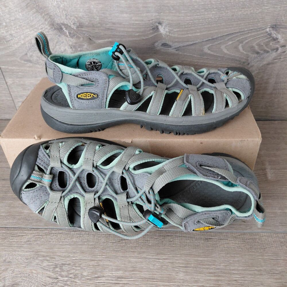 Keen Whisper Sandals Womens 8 Gray Blue Waterproof Outdoor Hiking Trail Shoe